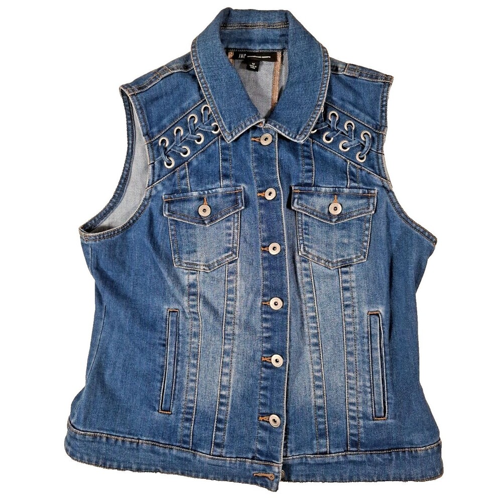 New TRENDY I.N.C. INTERNATIONAL CONCEPTS JEAN BRAIDED VEST BUTTON FRONT SIZE M
